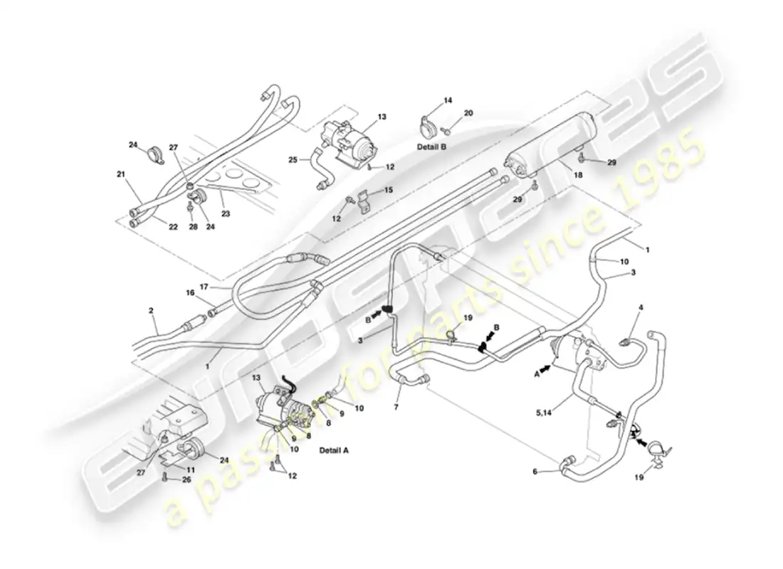 aston martin vanquish (2007) diagrama de piezas del eje de refrigeración de aceite