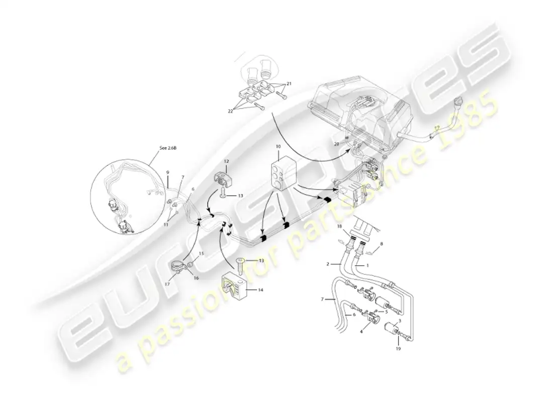 aston martin vanquish (2003) tuberías de combustible diagrama de piezas