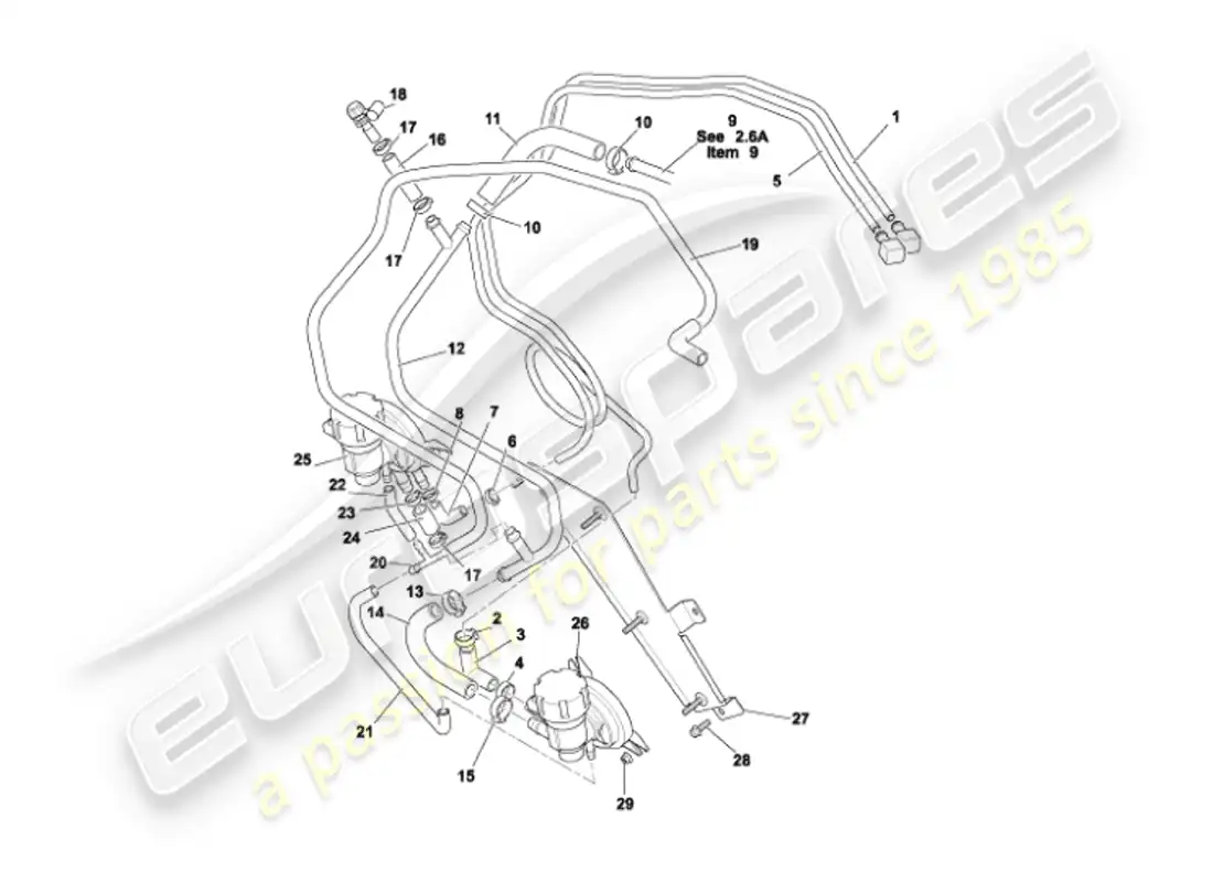 aston martin vanquish (2003) tuberías de combustible diagrama de piezas
