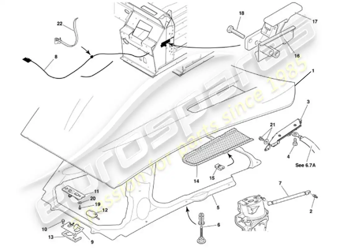 aston martin vanquish (2001) capó diagrama de piezas