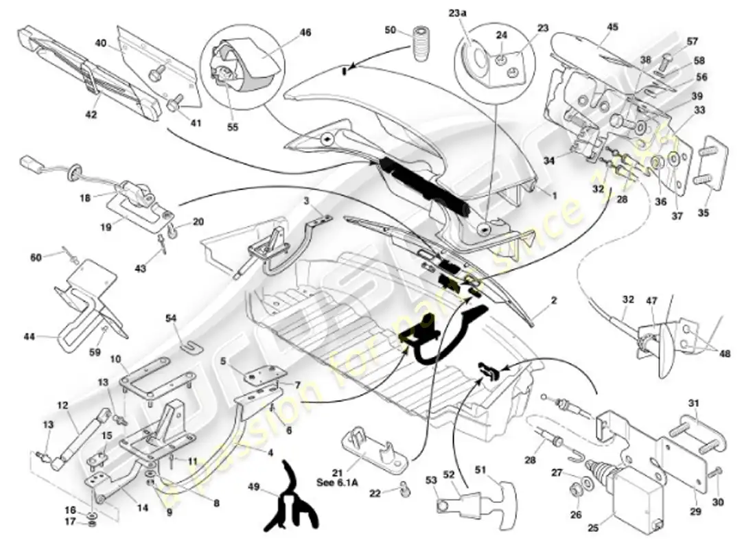 aston martin vanquish (2001) tapa del maletero diagrama de piezas