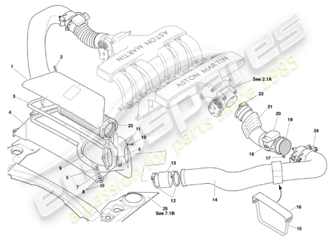 aston martin vanquish (2001) diagrama de piezas de filtros de aire y sensores maf