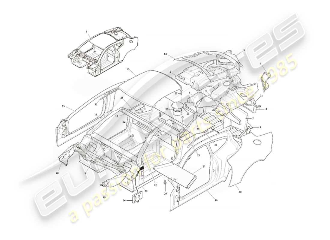 aston martin vanquish (2004) estructura del cuerpo diagrama de piezas