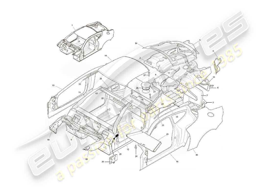 aston martin vanquish (2003) diagrama de partes de la estructura del cuerpo