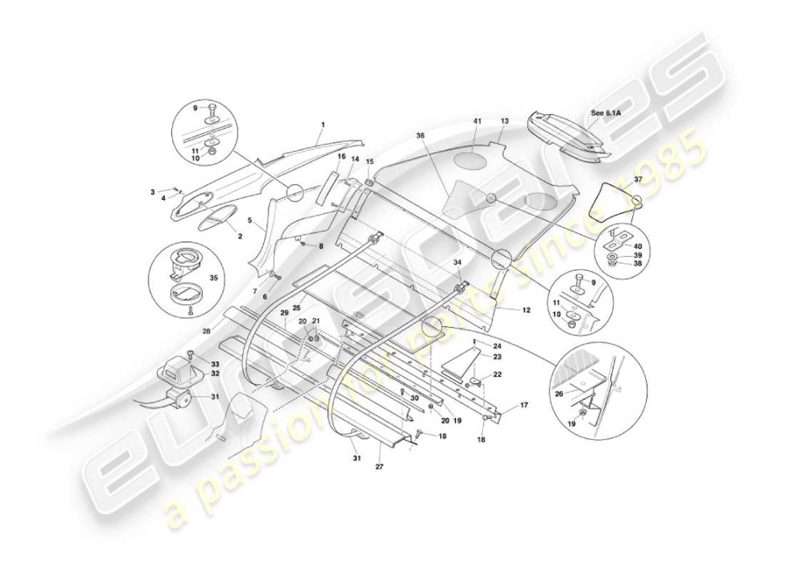 aston martin vanquish (2003) adorno trasero, diagrama de piezas 2+0