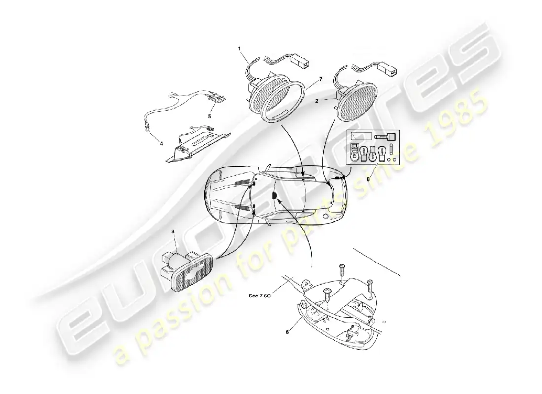 aston martin vanquish (2003) lámparas y bombillas interiores diagrama de piezas