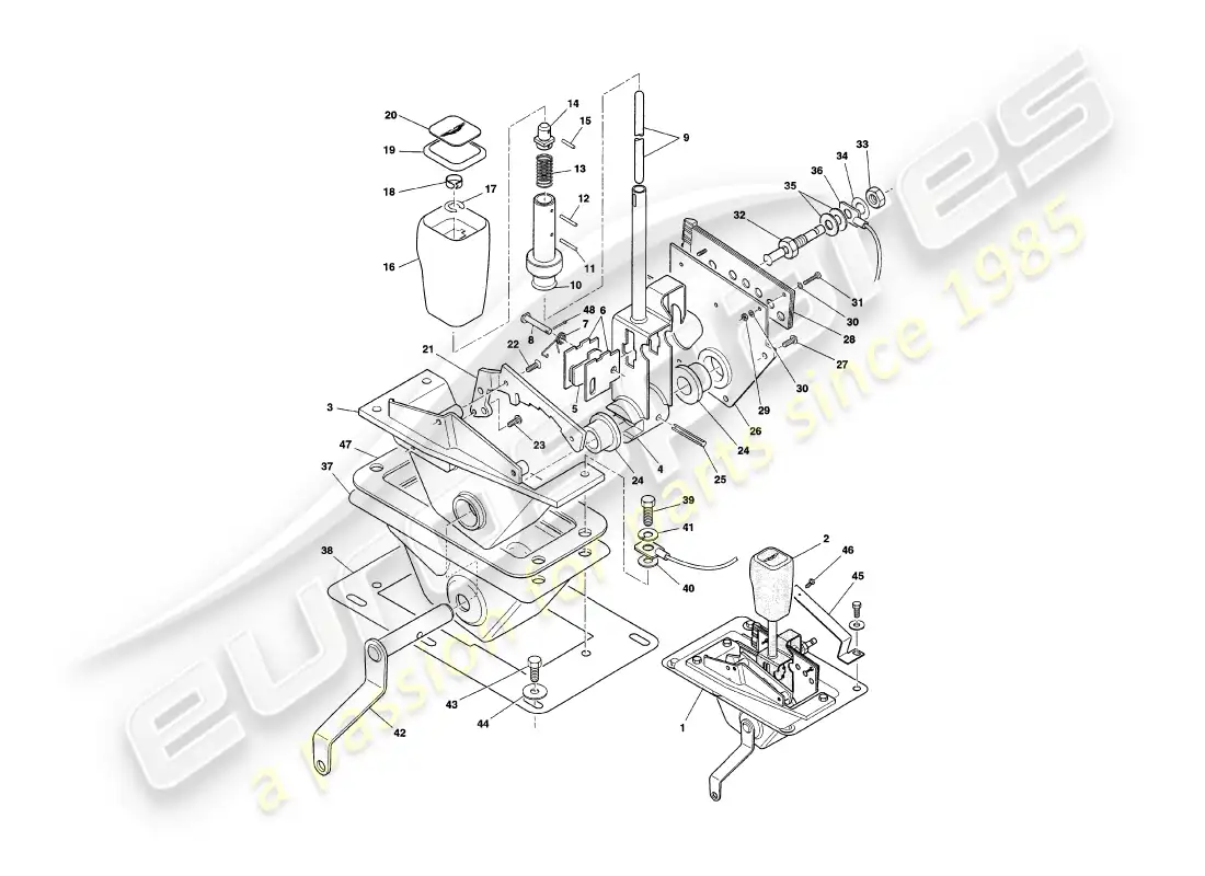 aston martin v8 coupe (1999) selector de marchas diagrama de piezas