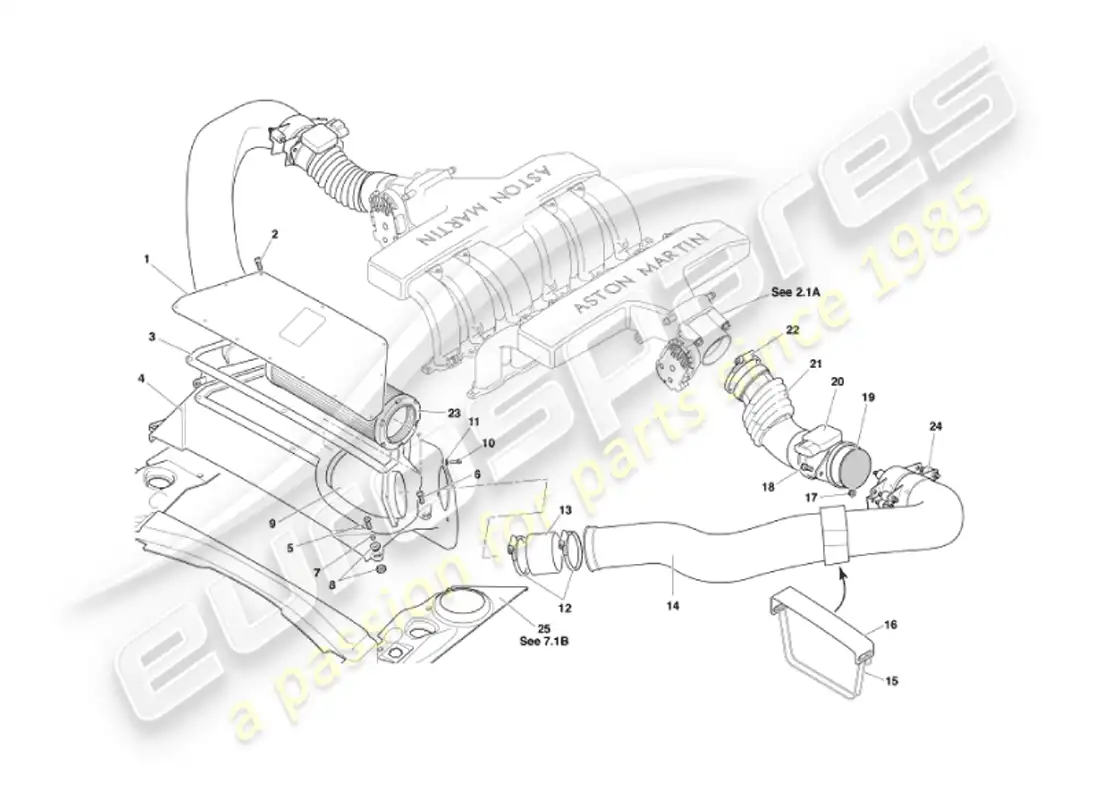 aston martin vanquish (2007) diagrama de piezas de filtros de aire y sensores maf