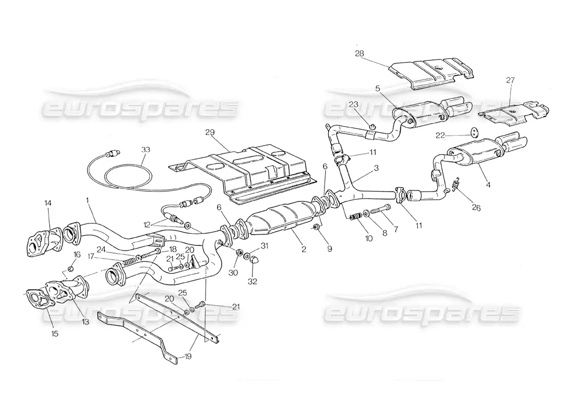 maserati 228 diagrama de piezas del sistema de escape con catalizador