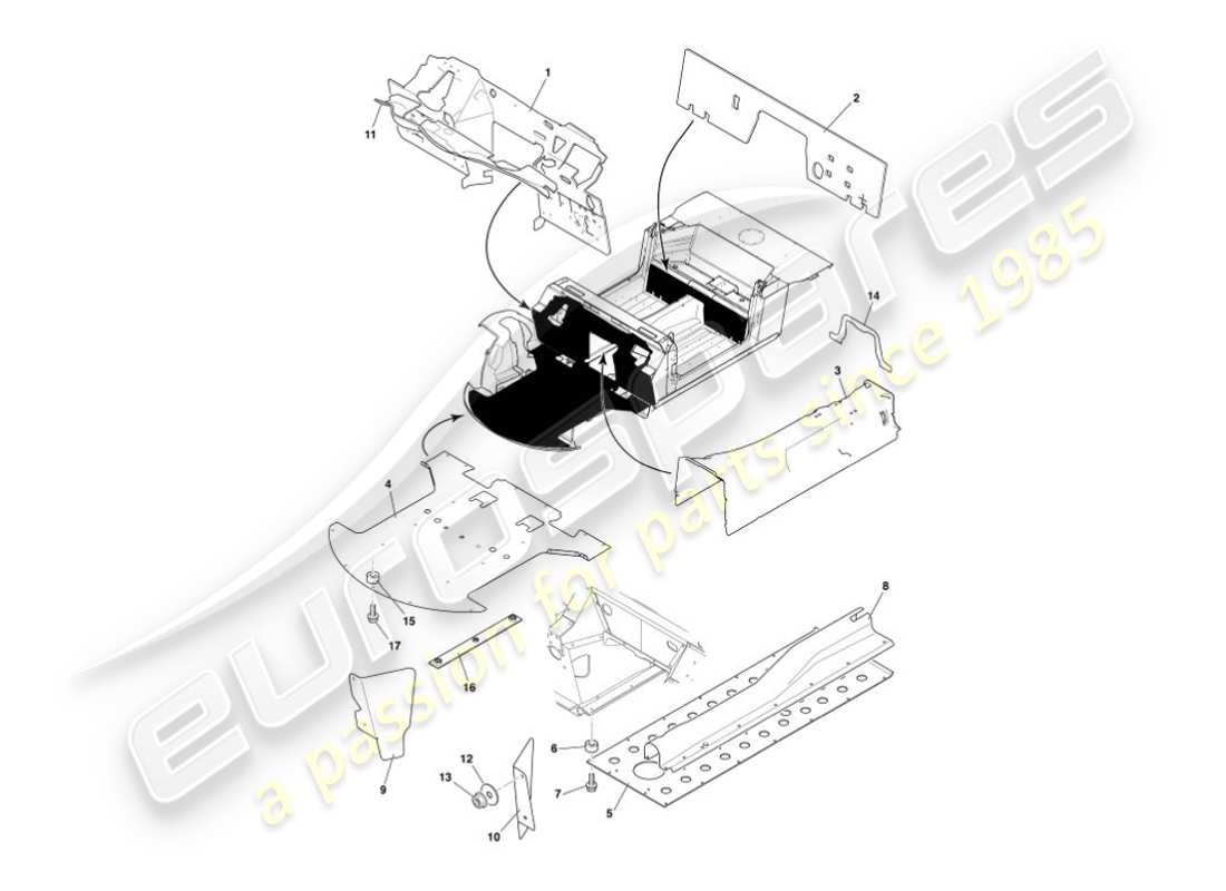 aston martin vanquish (2006) deflectores y escudos térmicos diagrama de piezas