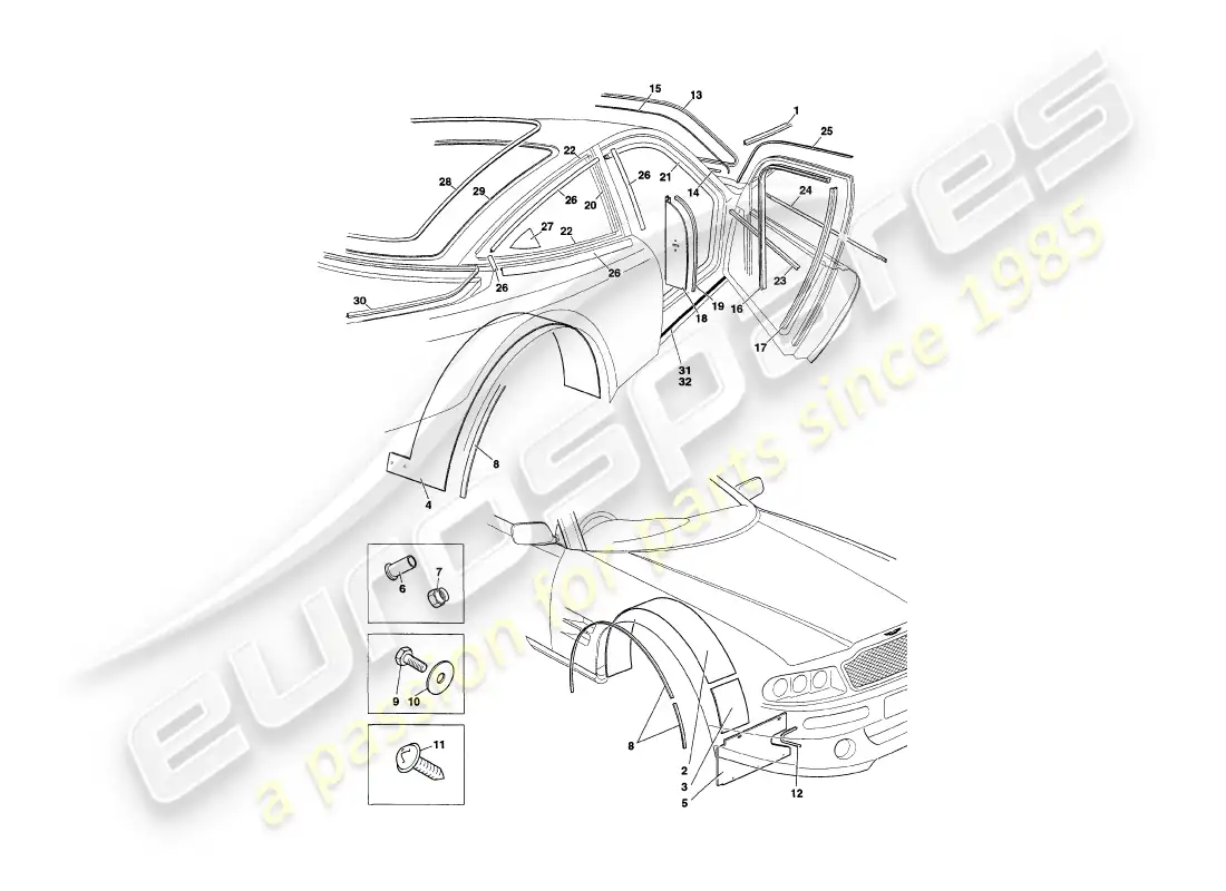 aston martin v8 coupe (2000) sellos meteorológicos diagrama de piezas