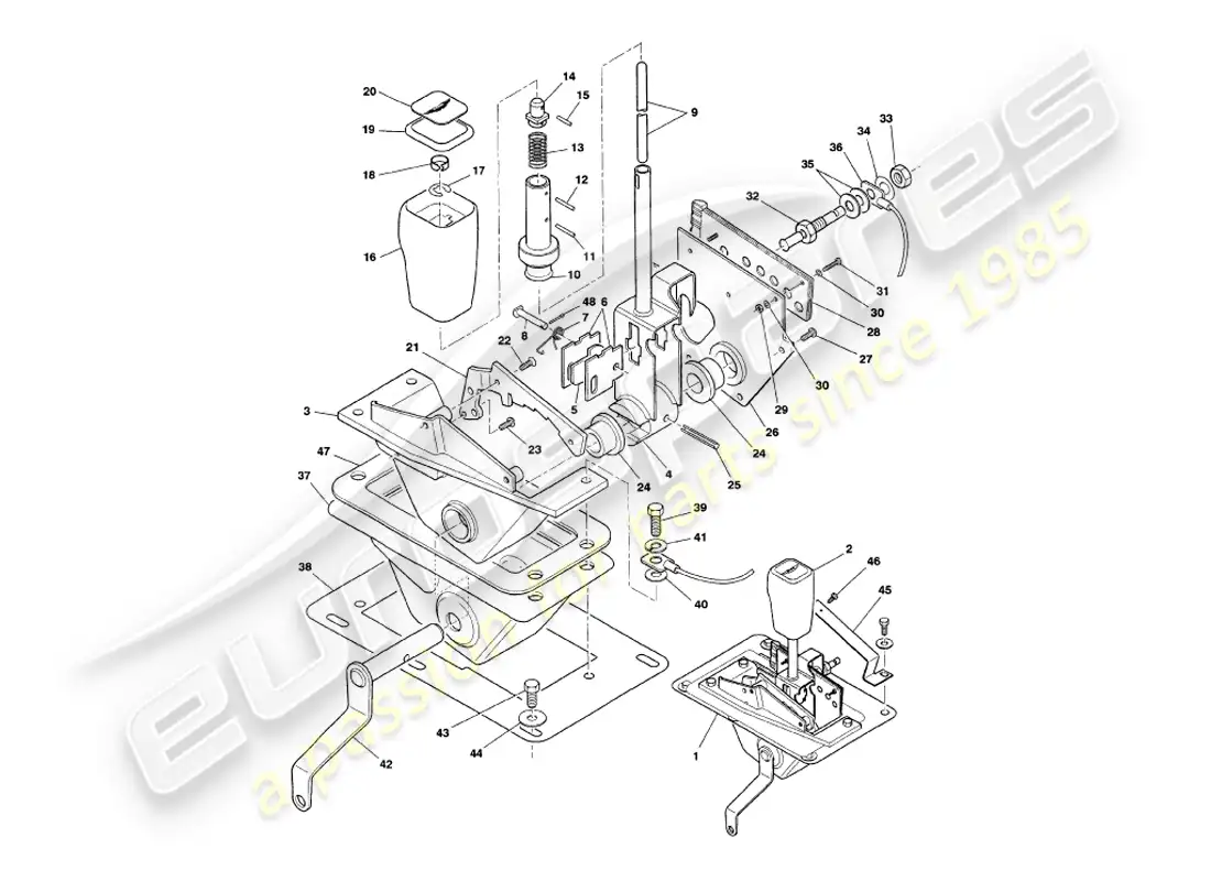 aston martin v8 volante (1997) selector de marchas diagrama de piezas