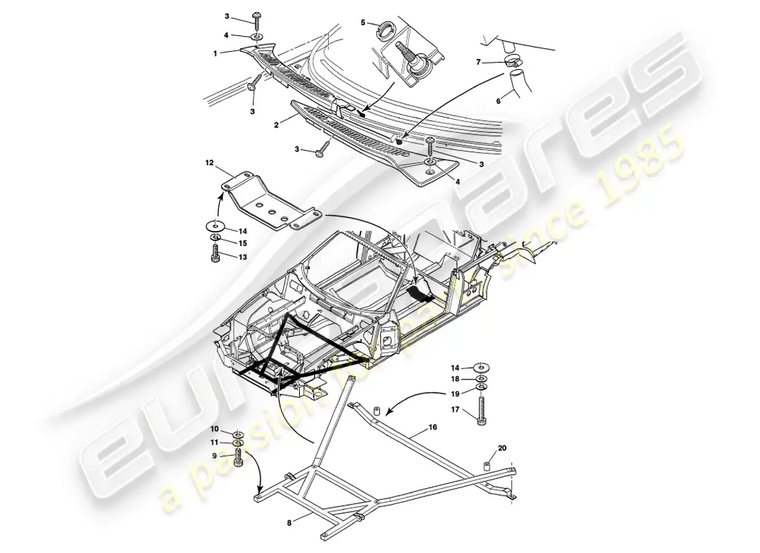 aston martin v8 volante (1998) accesorios para el cuerpo diagrama de piezas