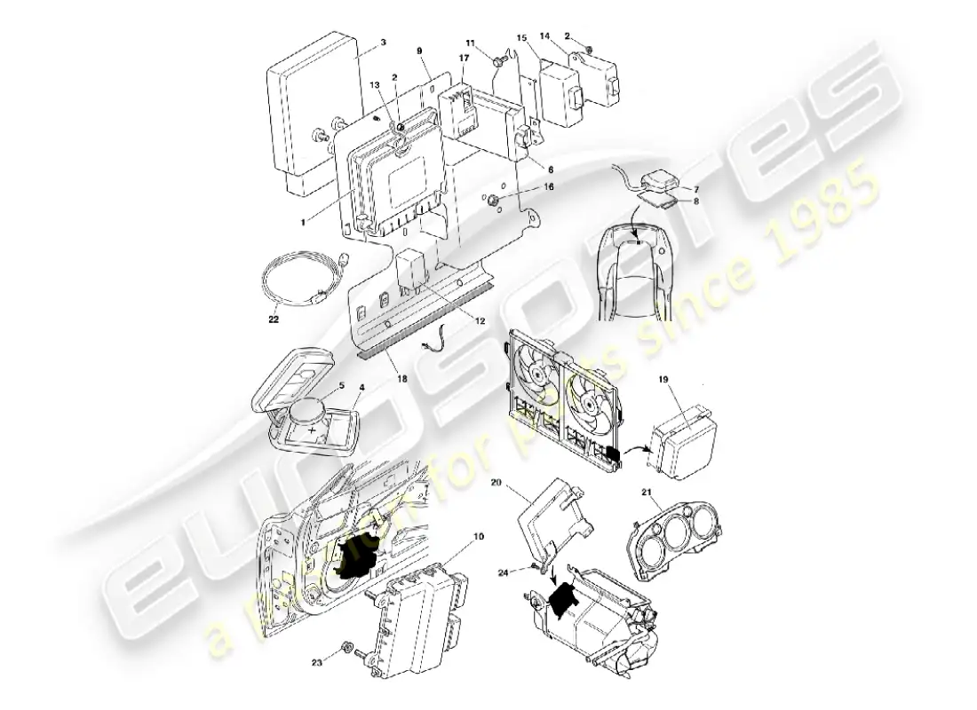 aston martin vanquish (2002) módulos de control electrónico diagrama de piezas