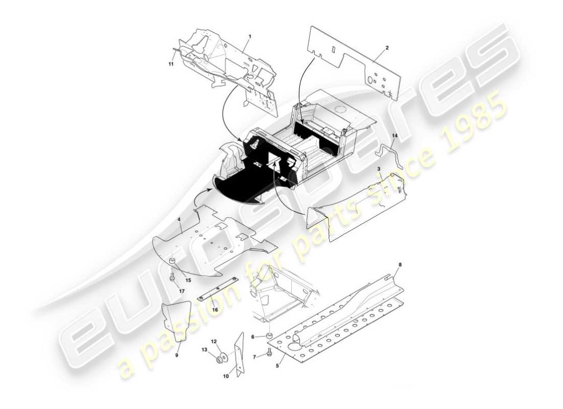 aston martin vanquish (2005) deflectores y escudos térmicos diagrama de piezas