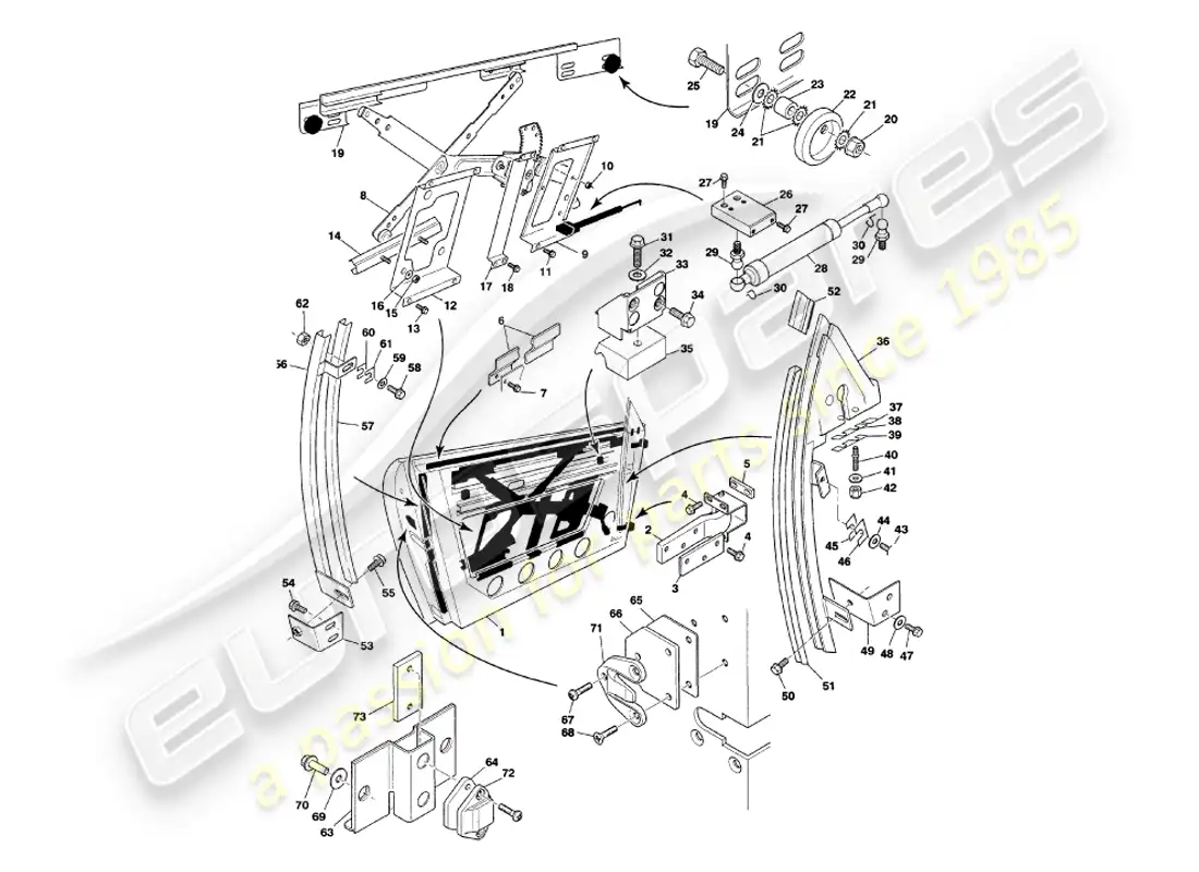 aston martin v8 volante (1998) puertas diagrama de piezas