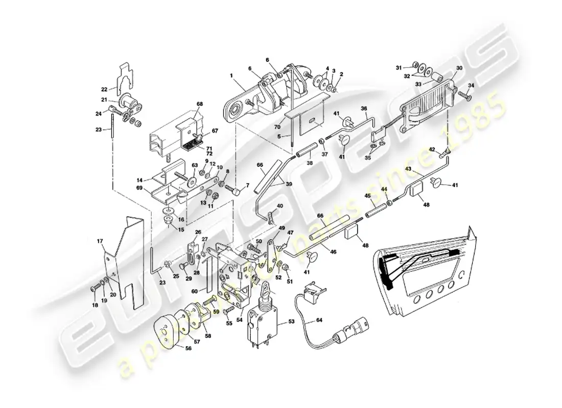 aston martin v8 volante (1998) mecanismo de pestillo de puerta diagrama de piezas