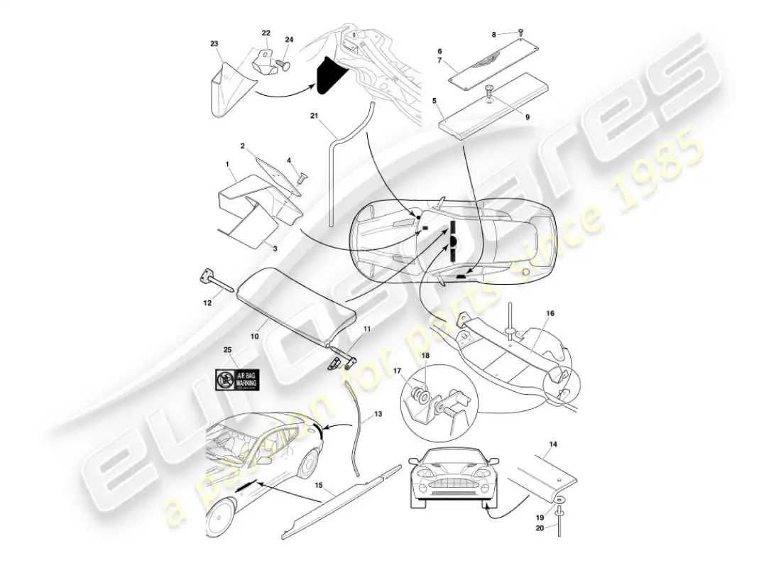aston martin vanquish (2003) accesorios para el cuerpo diagrama de piezas