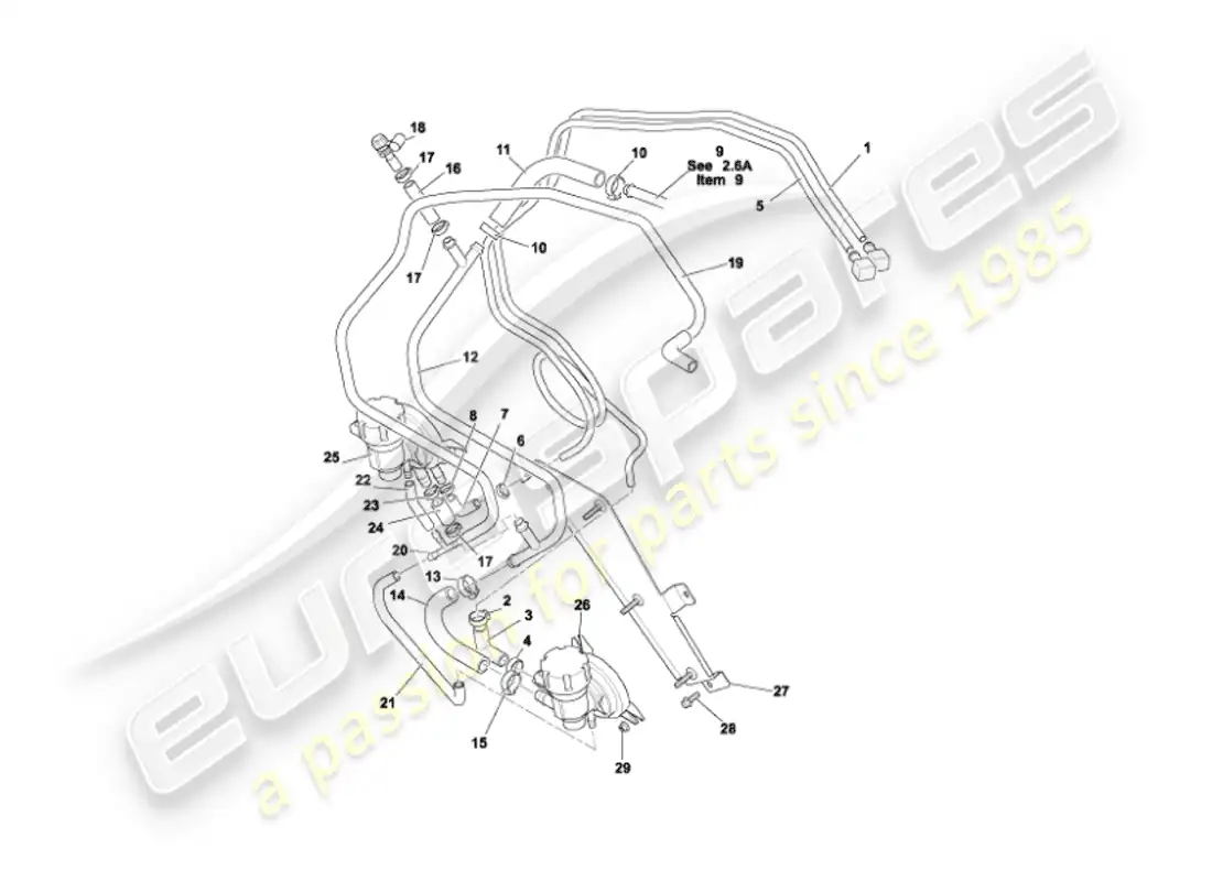 aston martin vanquish (2004) tuberías de combustible diagrama de piezas