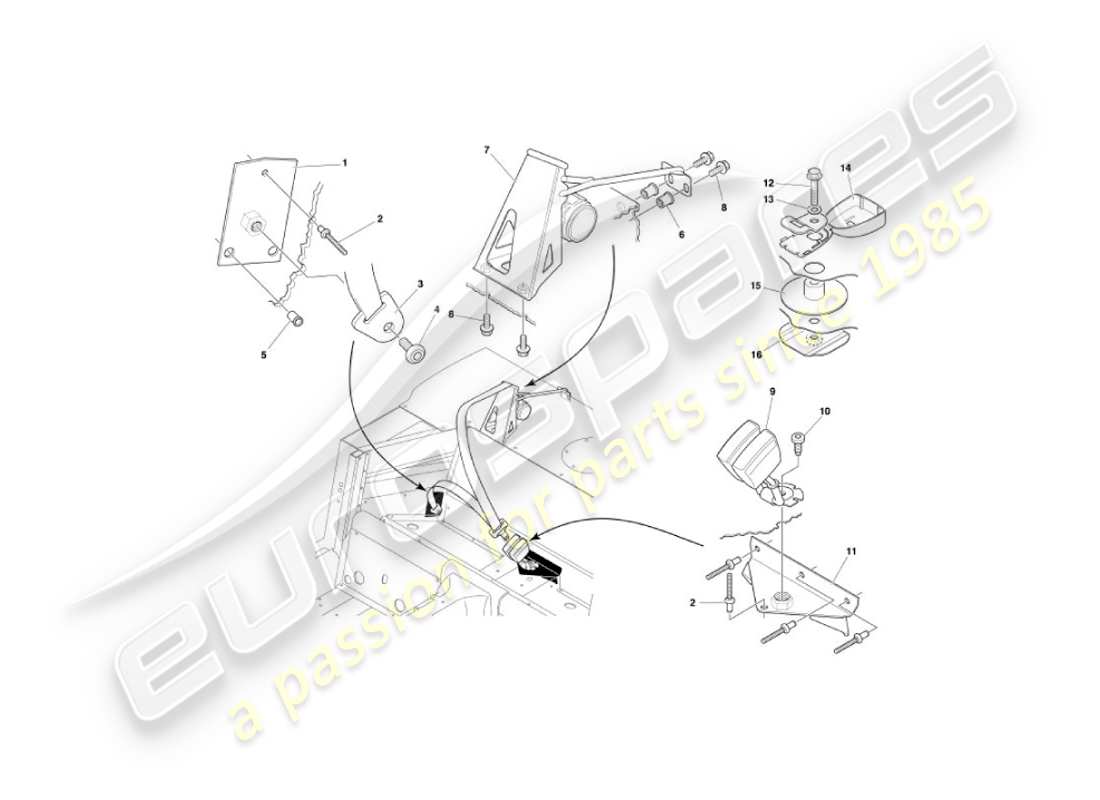 aston martin vanquish (2006) cinturones de seguridad traseros diagrama de piezas