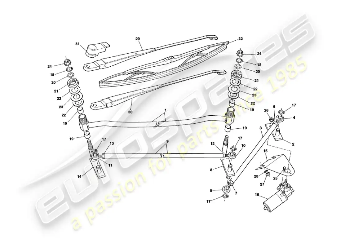 aston martin v8 volante (1998) limpiaparabrisas diagrama de piezas
