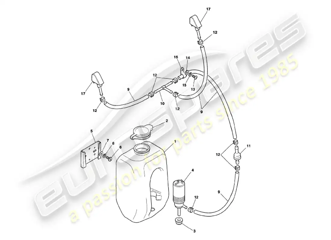 aston martin v8 volante (1998) lavaparabrisas diagrama de piezas