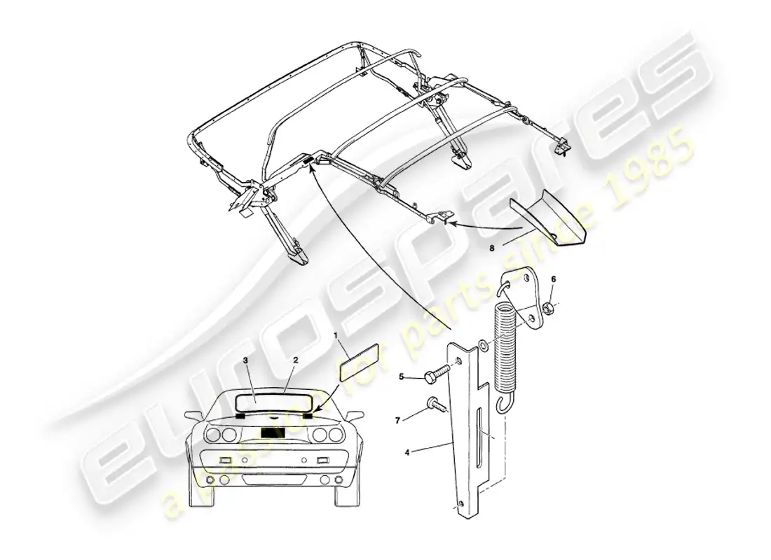aston martin v8 volante (1998) ensamblaje de la campana diagrama de piezas
