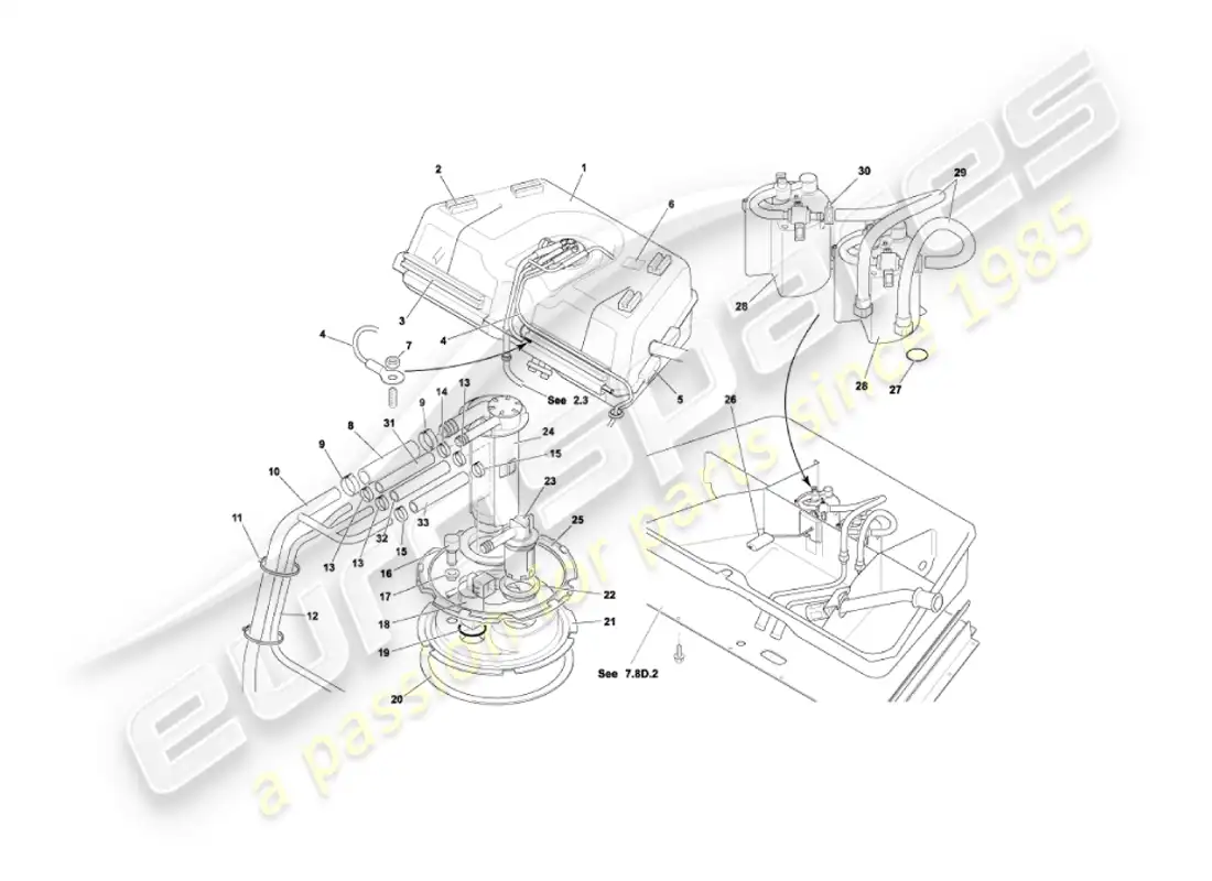 aston martin vanquish (2005) depósito de combustible diagrama de piezas