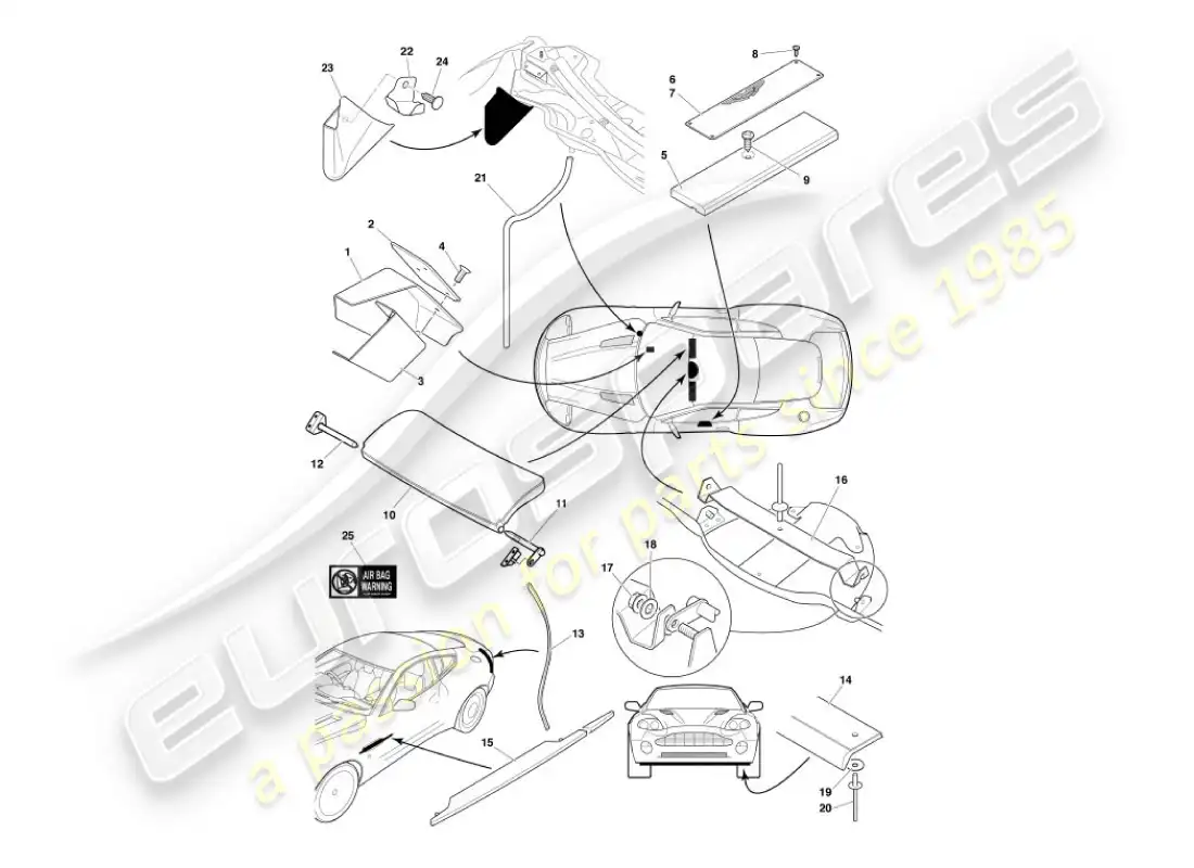 aston martin vanquish (2002) accesorios para el cuerpo diagrama de piezas