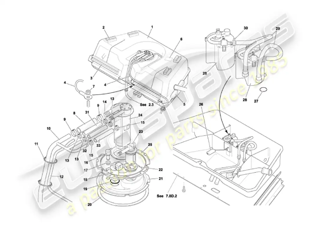 aston martin vanquish (2002) depósito de combustible diagrama de piezas