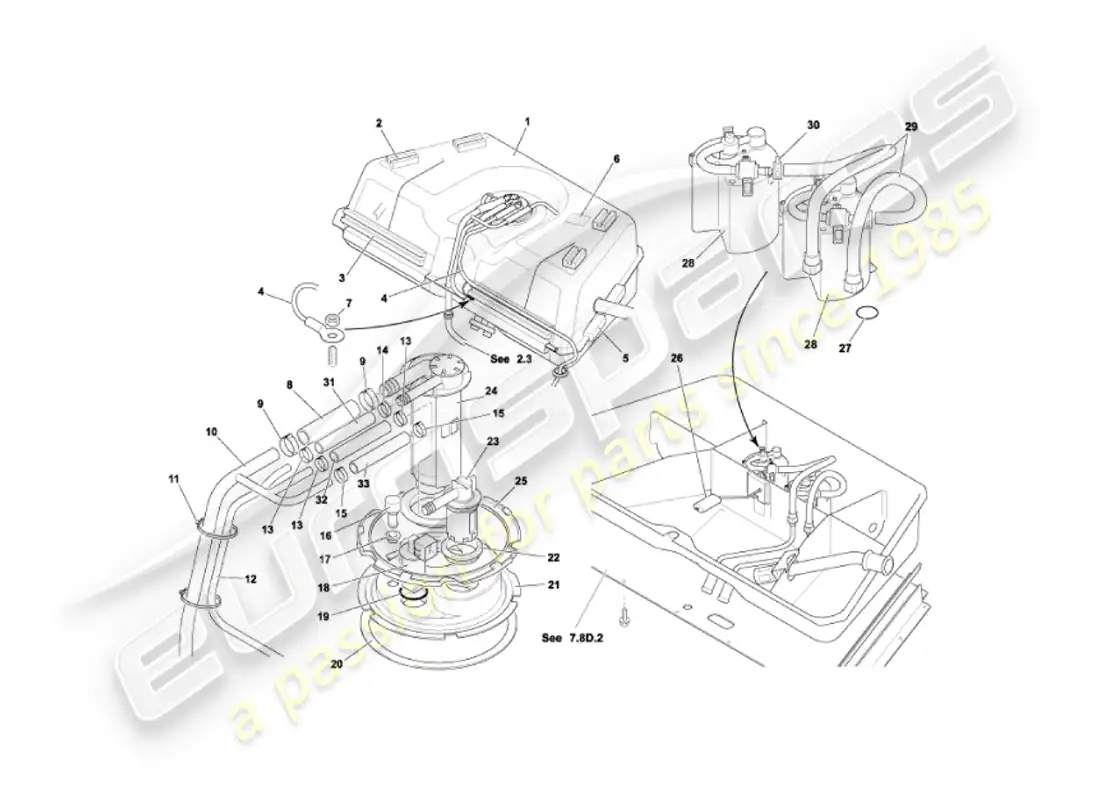 aston martin vanquish (2003) depósito de combustible diagrama de piezas