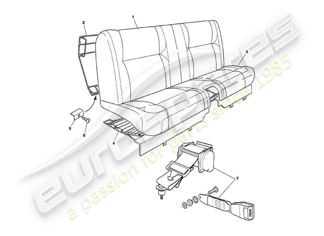 aston martin v8 volante (1998) diagrama de piezas de asientos y cinturones traseros