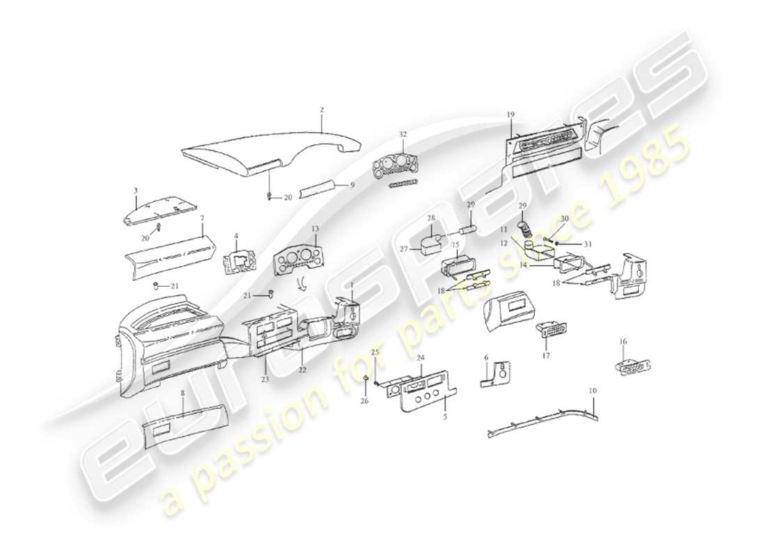 aston martin v8 virage (2000) carcasa del tablero, diagrama de piezas del volante