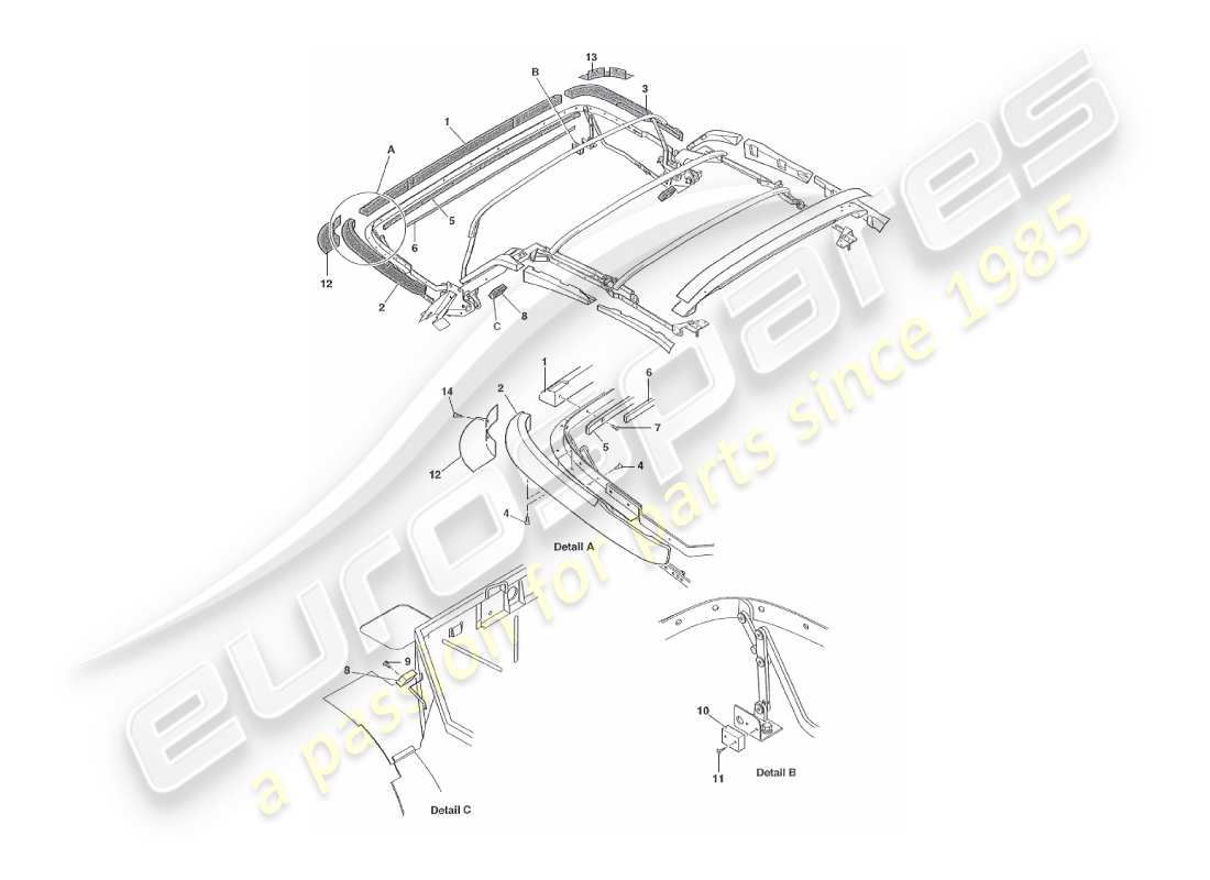 aston martin v8 virage (2000) diagrama de piezas del conjunto de capó