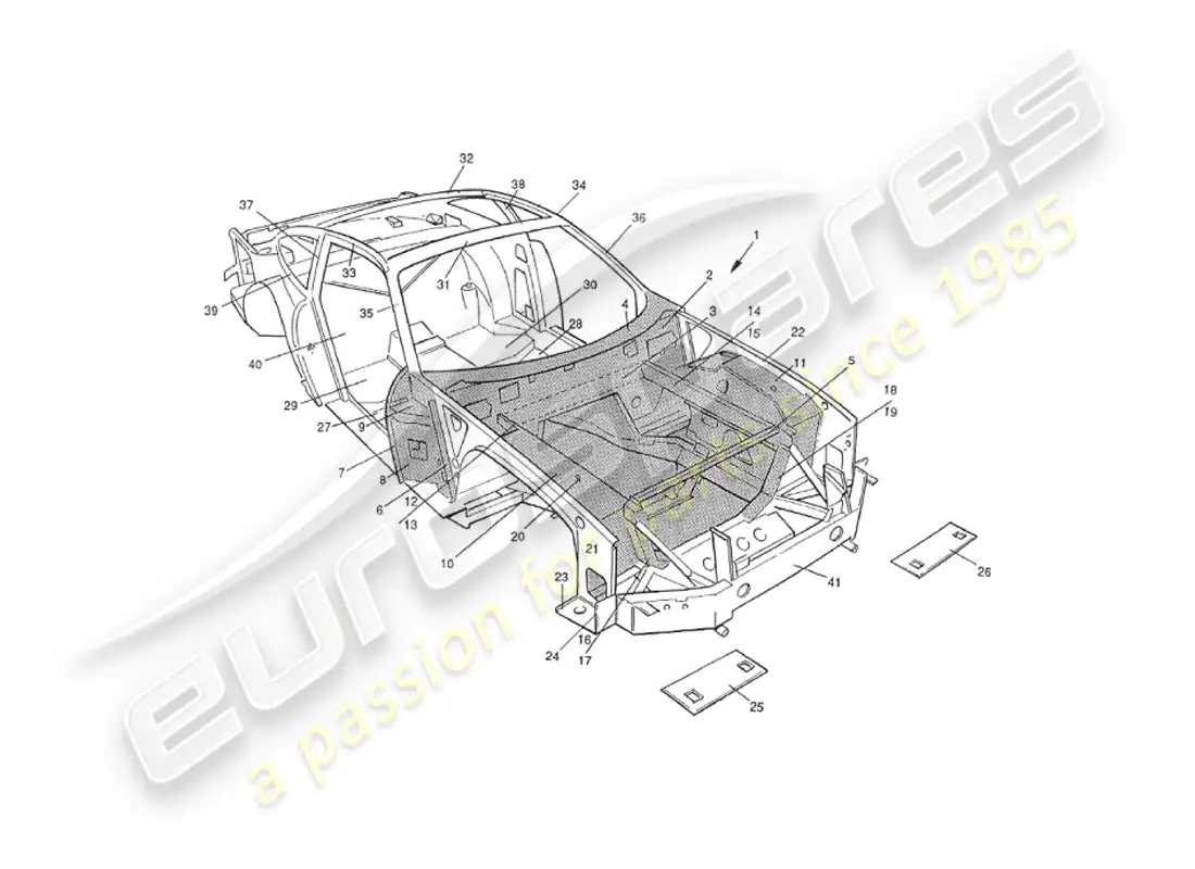 aston martin v8 virage (2000) superestructura del chasis, delantera diagrama de piezas