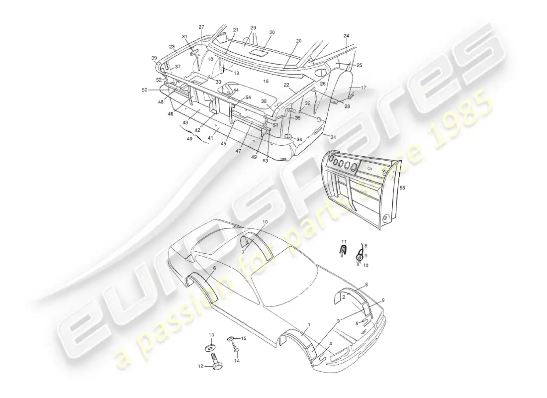 aston martin v8 virage (2000) superestructura del chasis, trasera diagrama de piezas