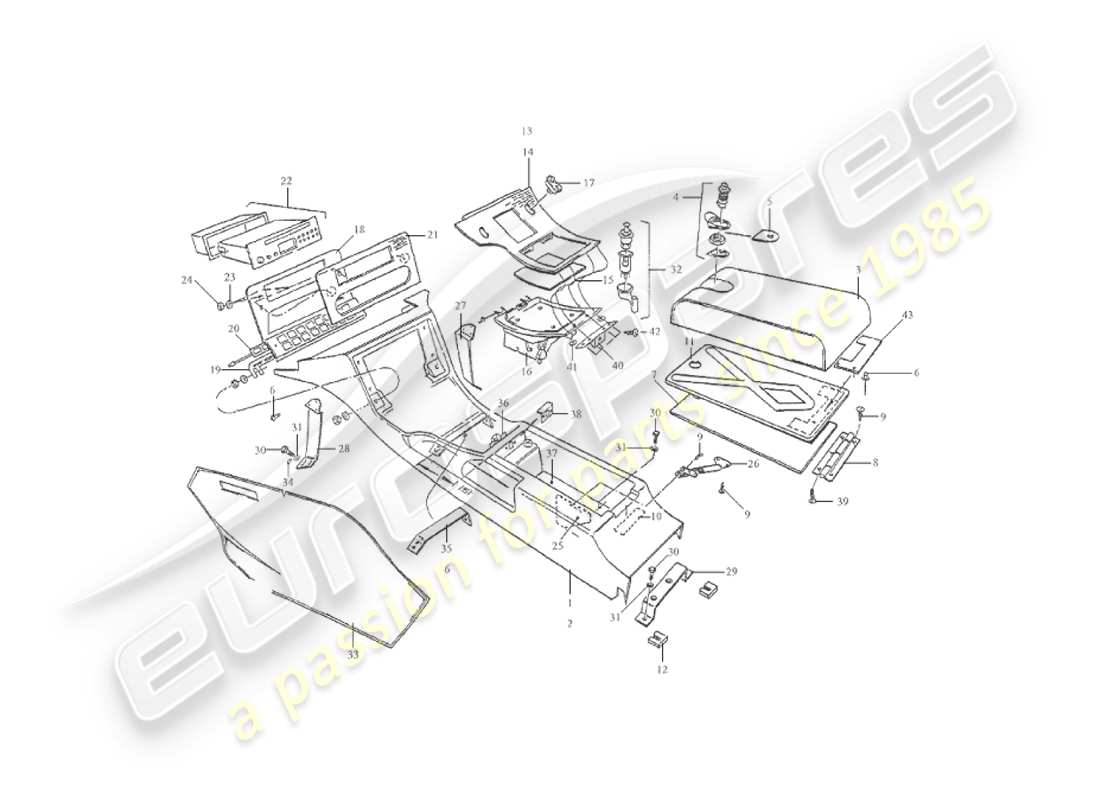 aston martin v8 virage (2000) consola central, diagrama de piezas de volante