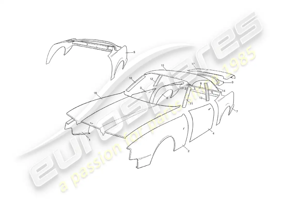 aston martin v8 virage (2000) paneles de carrocería, salón diagrama de piezas