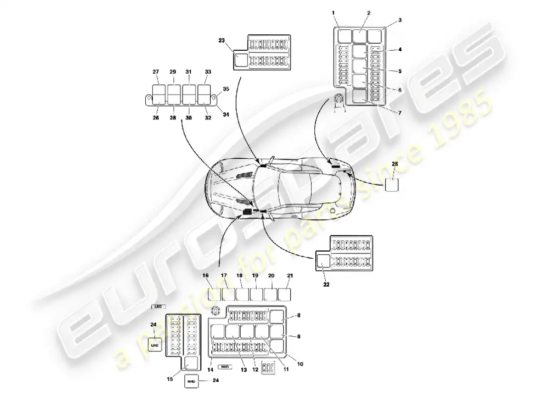 aston martin vanquish (2006) relés diagrama de piezas