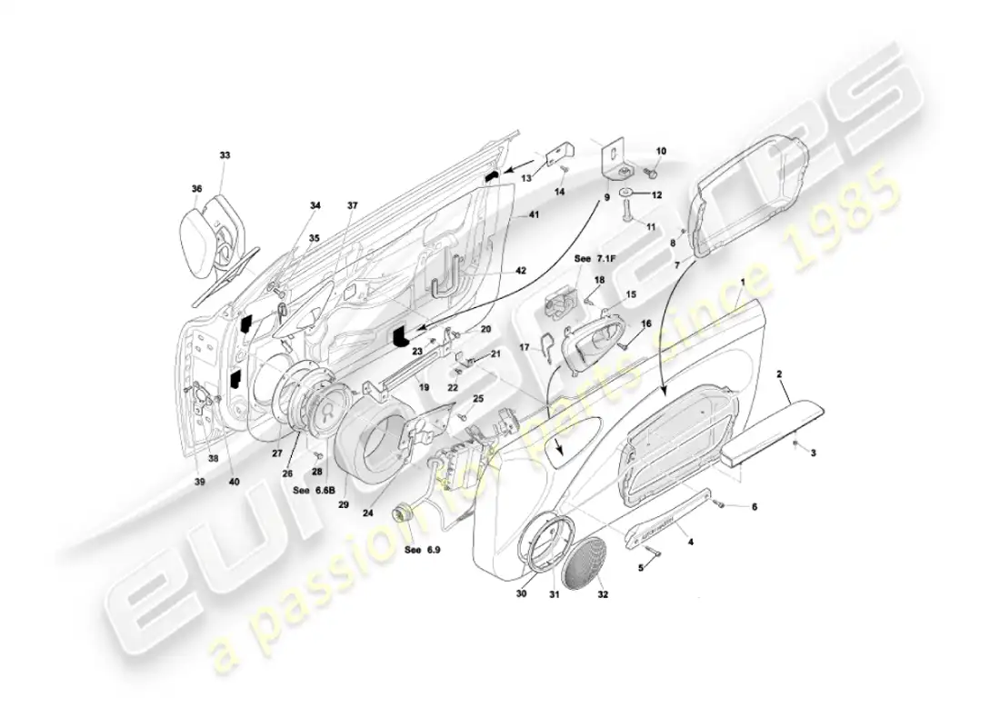 aston martin vanquish (2006) marcos y accesorios para puertas diagrama de piezas