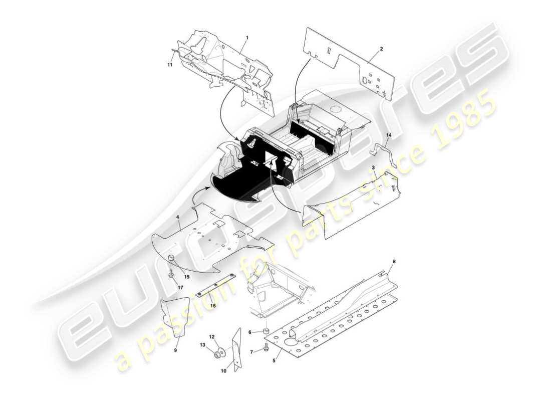 aston martin vanquish (2004) deflectores y escudos térmicos diagrama de piezas