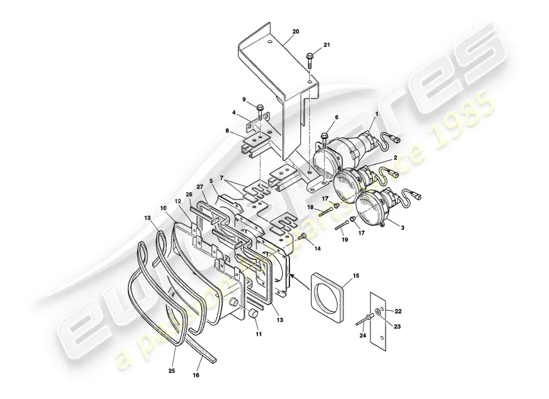 aston martin v8 volante (1997) faros diagrama de piezas