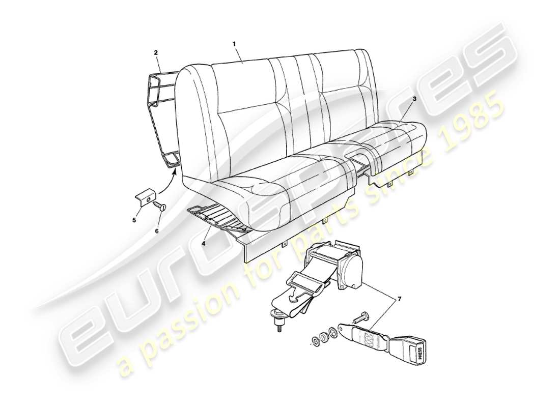 aston martin v8 volante (1997) diagrama de piezas de asientos y cinturones traseros