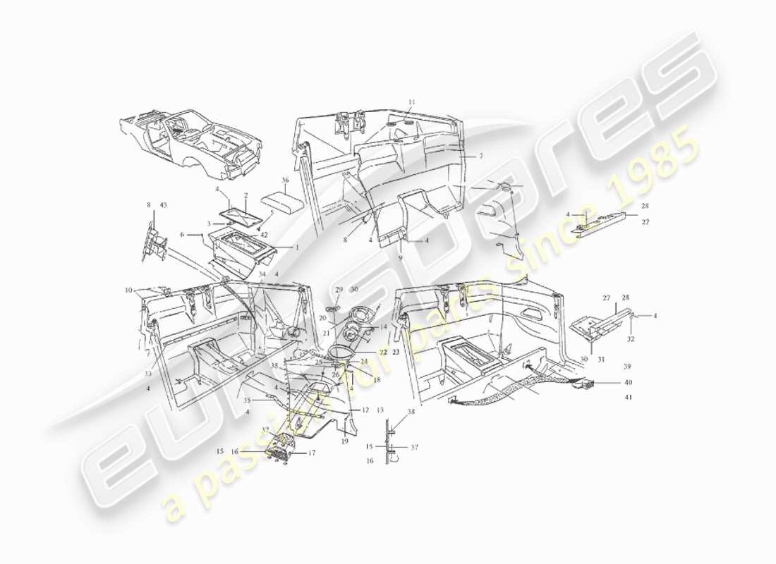 aston martin v8 virage (2000) diagrama de pieza de moldura trasera, volante