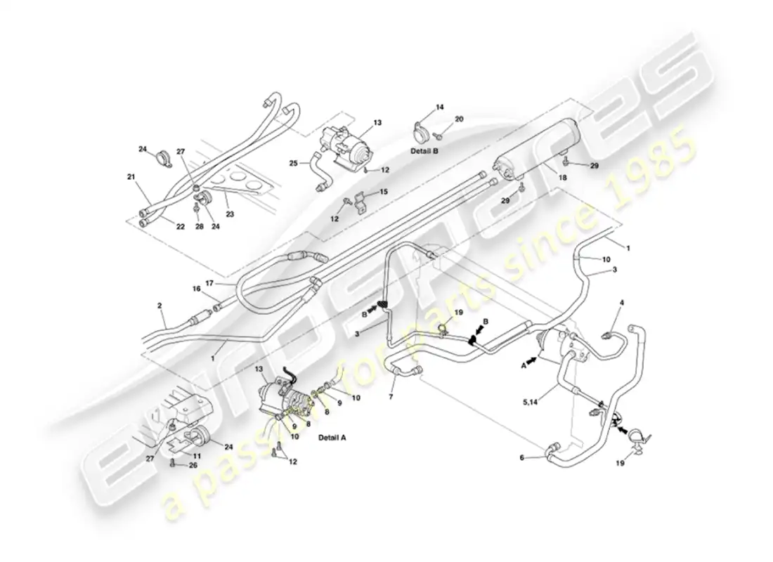aston martin vanquish (2005) eje de enfriamiento de aceite diagrama de piezas