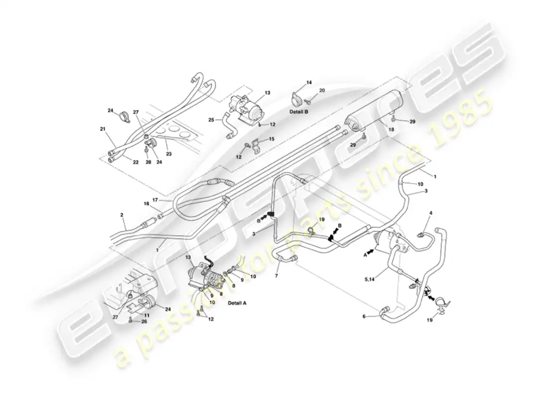 aston martin vanquish (2006) eje de enfriamiento de aceite diagrama de piezas