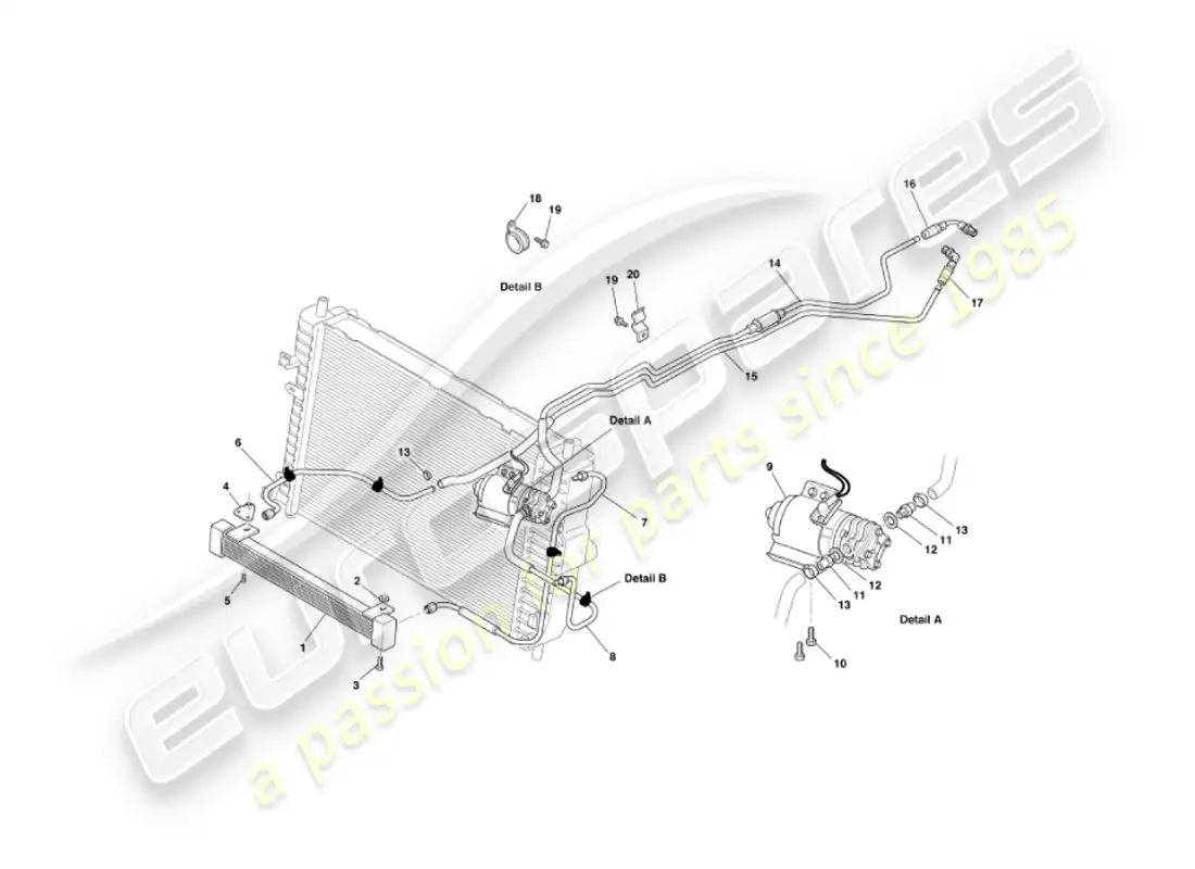 aston martin vanquish (2004) transmisión de refrigeración de aceite diagrama de piezas