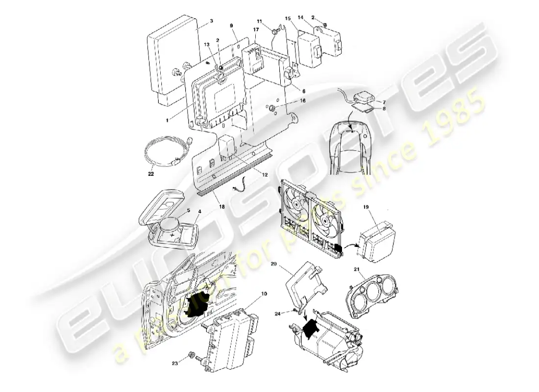 aston martin vanquish (2005) módulos de control electrónico diagrama de piezas