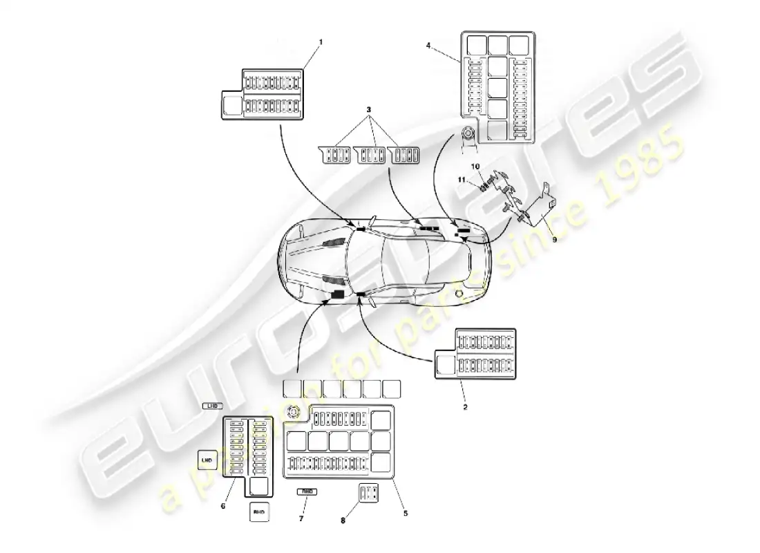aston martin vanquish (2002) fusibles diagrama de piezas