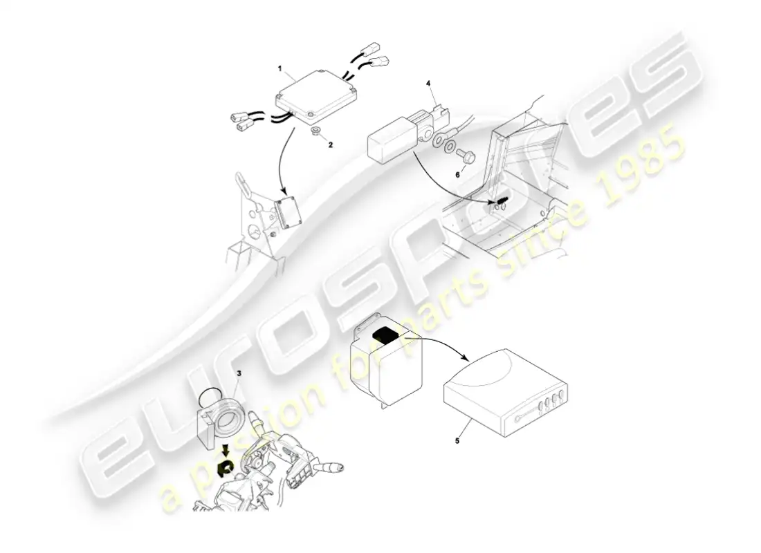 aston martin vanquish (2005) módulos de control electrónico diagrama de piezas